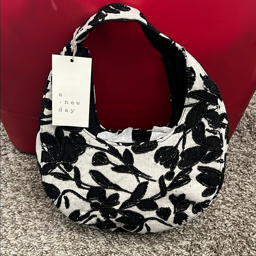 A New Day Black and White Floral Hobo Bag